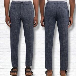 Club Monaco Navy Blue Linen Striped Straight Leg Trouser Pants Size M Mens